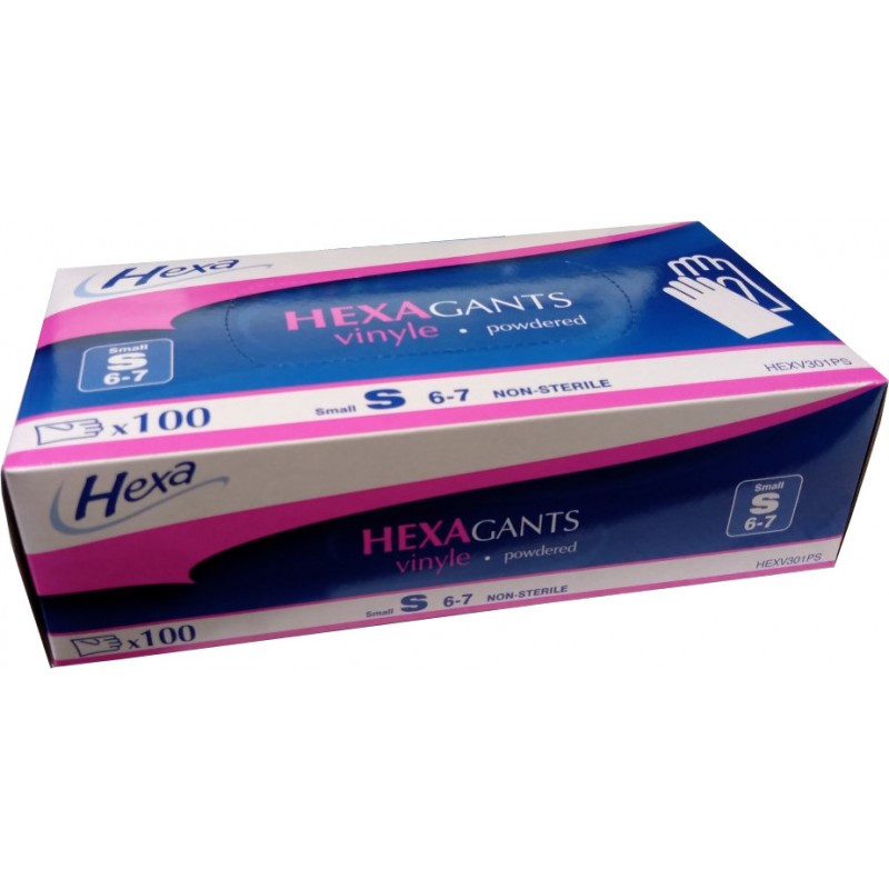 Gants d'examen vinyle poudrés non stériles – Hexa
